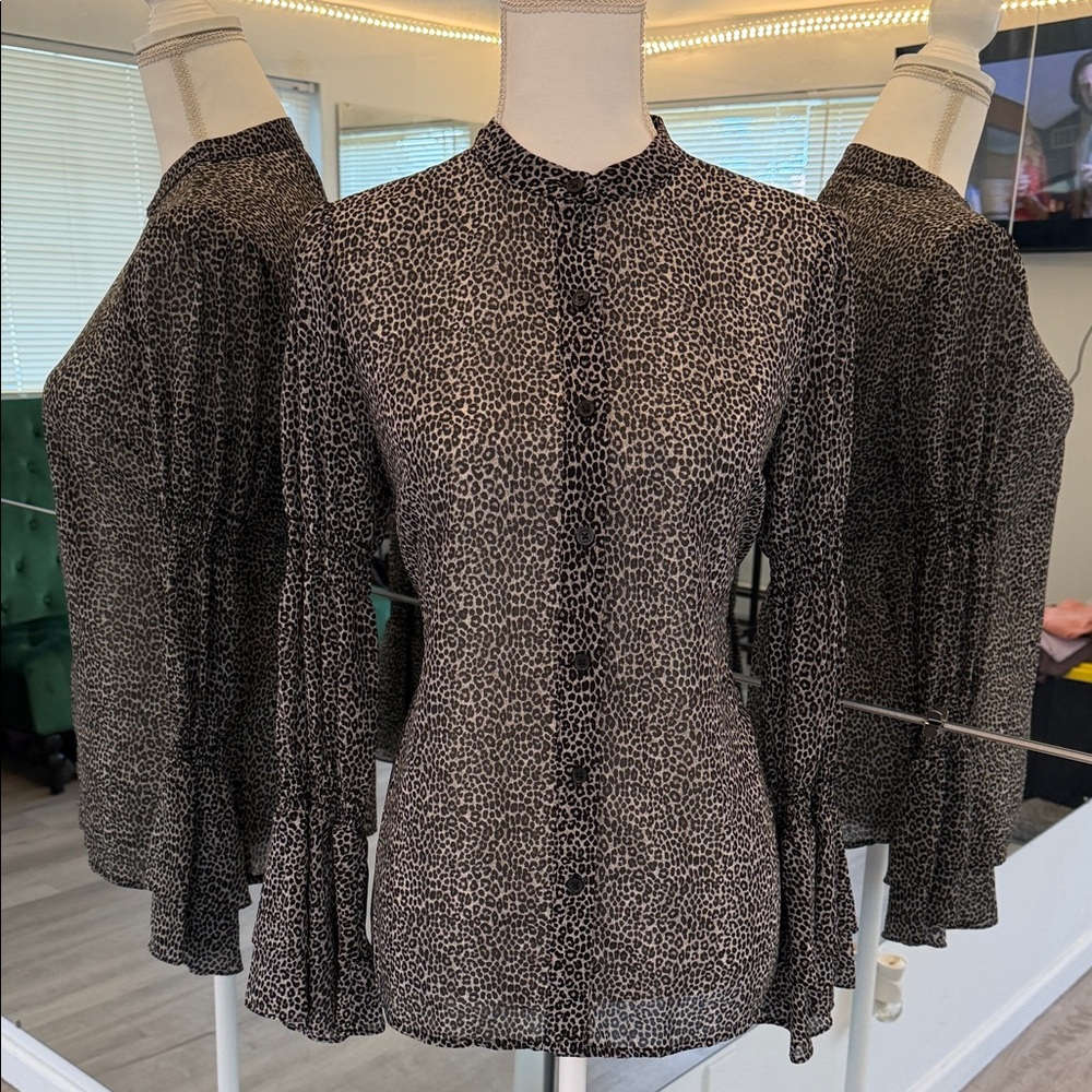 MICHAEL Michael Kors Black Leopard-Print Button Front Blouse